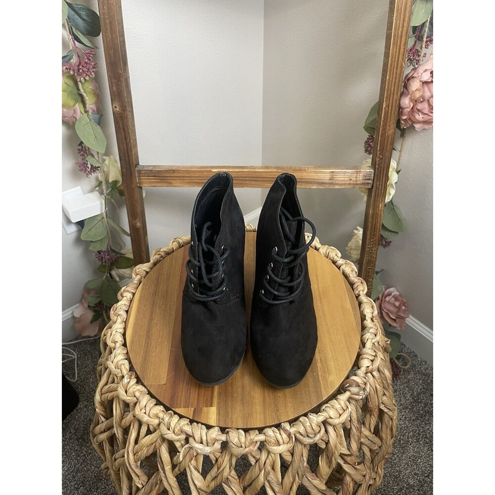Black Faux Suede Chunky Heel Ankle Boots Casual